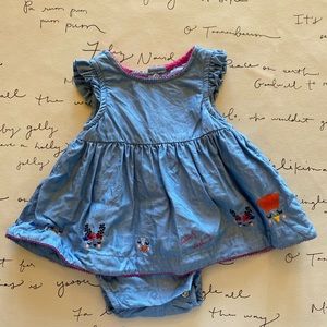 Catamini embroidered chambray romper dress EUC